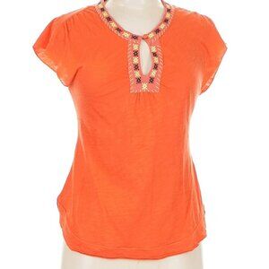 Free People Vintage Y2K Orange Embroidered Shirt Top Size Medium